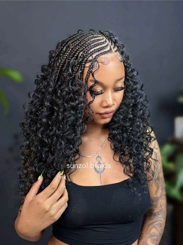 (1c)  BOHO  CONROWS DESIGN SHOULDER LENGTH. WITH BRAIDING HAIR AND SYNTHETIC CURLY HAIR INCLUDED.