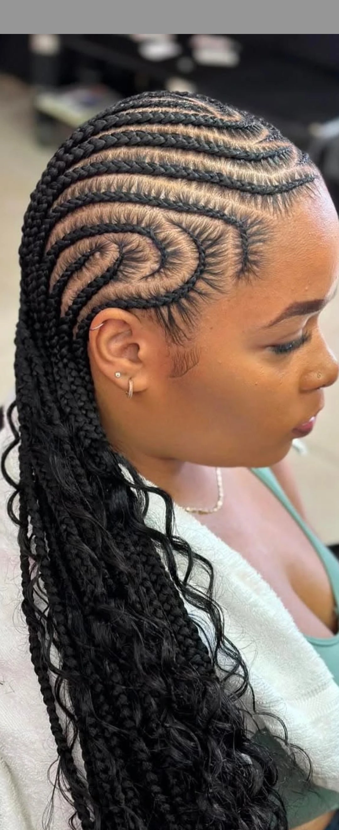 (C2) STITCH CONROWS DESIGN WITH BOHO CURLS,  (SYTHENTIC CURLS)