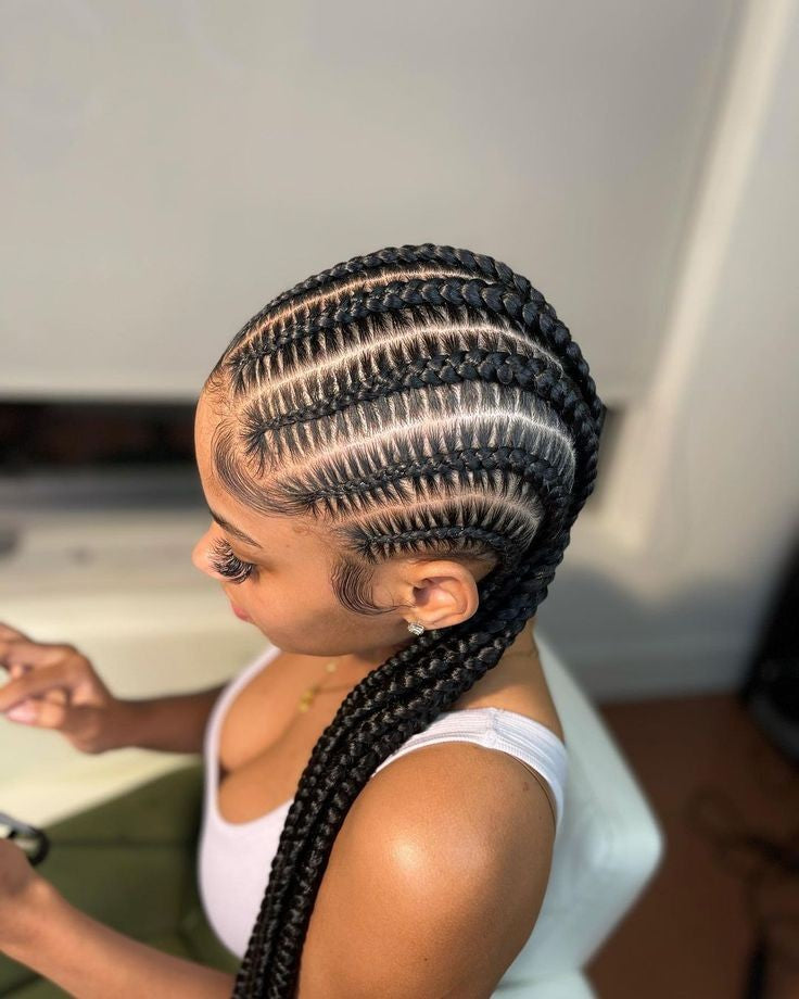 (8s) SIX STRAIGHT BACK STITCH CONROWS. ( HAIR-INCLUDED)